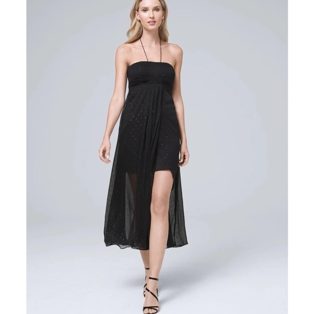 NWT White House Black Market Black Strapless Maxi Dress Size 4 Jacquard
